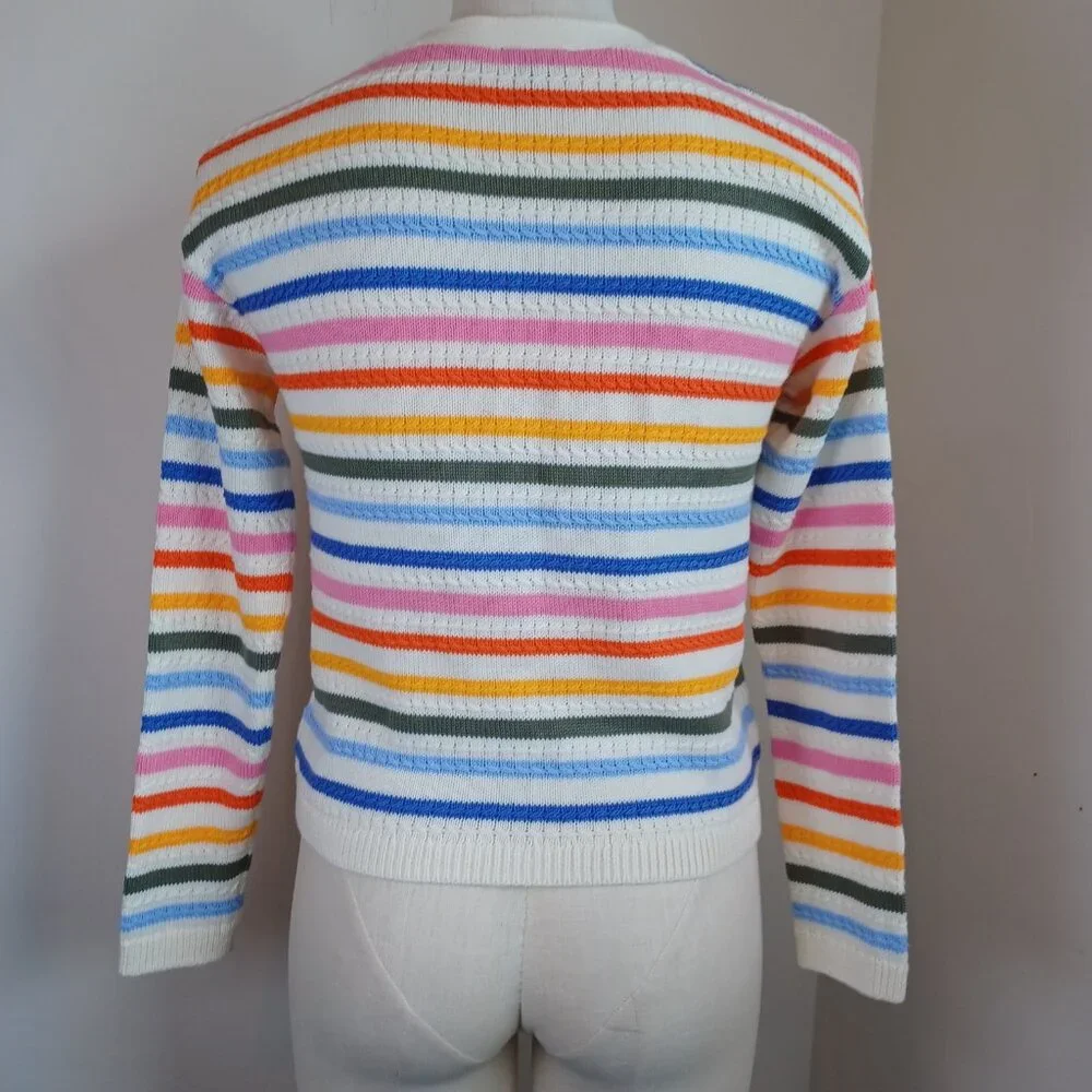 Talbots Sweater Multi Stripe Cardigan V Neck Button Front Womens‎ Petite